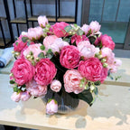 Ramo de Peonía y Rosa de Seda — 12 Colores, Hogar, Boda y Decoración Festiva