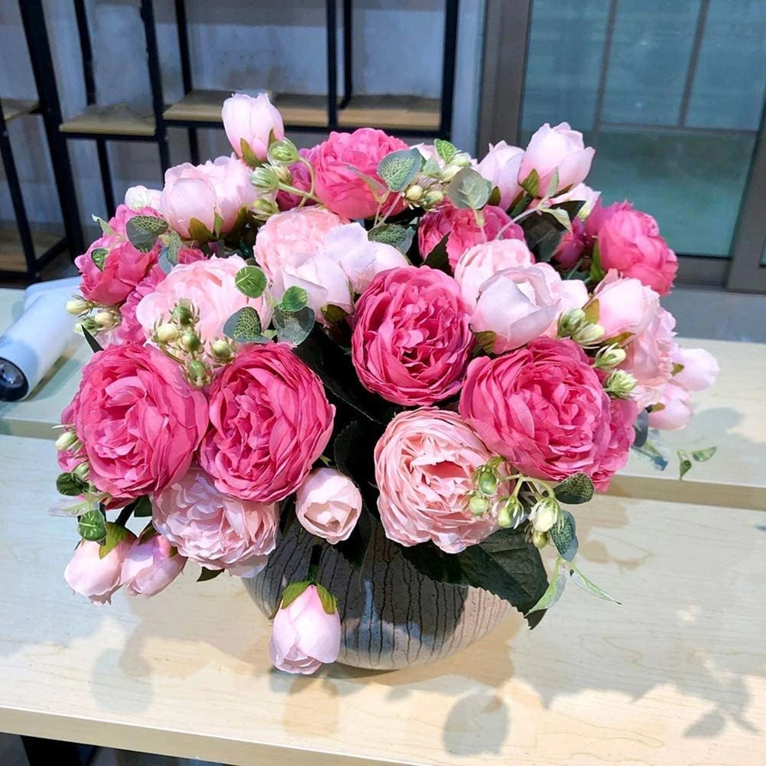 Ramo de Peonía y Rosa de Seda — 12 Colores, Hogar, Boda y Decoración Festiva