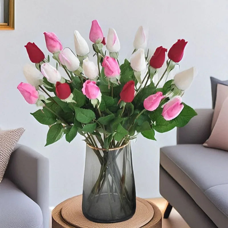 45CM Artificial Rose Bud with Moisturizing Touch Silk Flower for Home Living Room Entrance Decoration Photography Prop