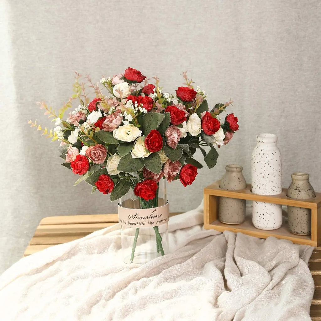 Tallos de Rosa de Seda con Hojas — Sets de 1 a 10 Unidades, 24 Colores, Novia y Centro de Mesa
