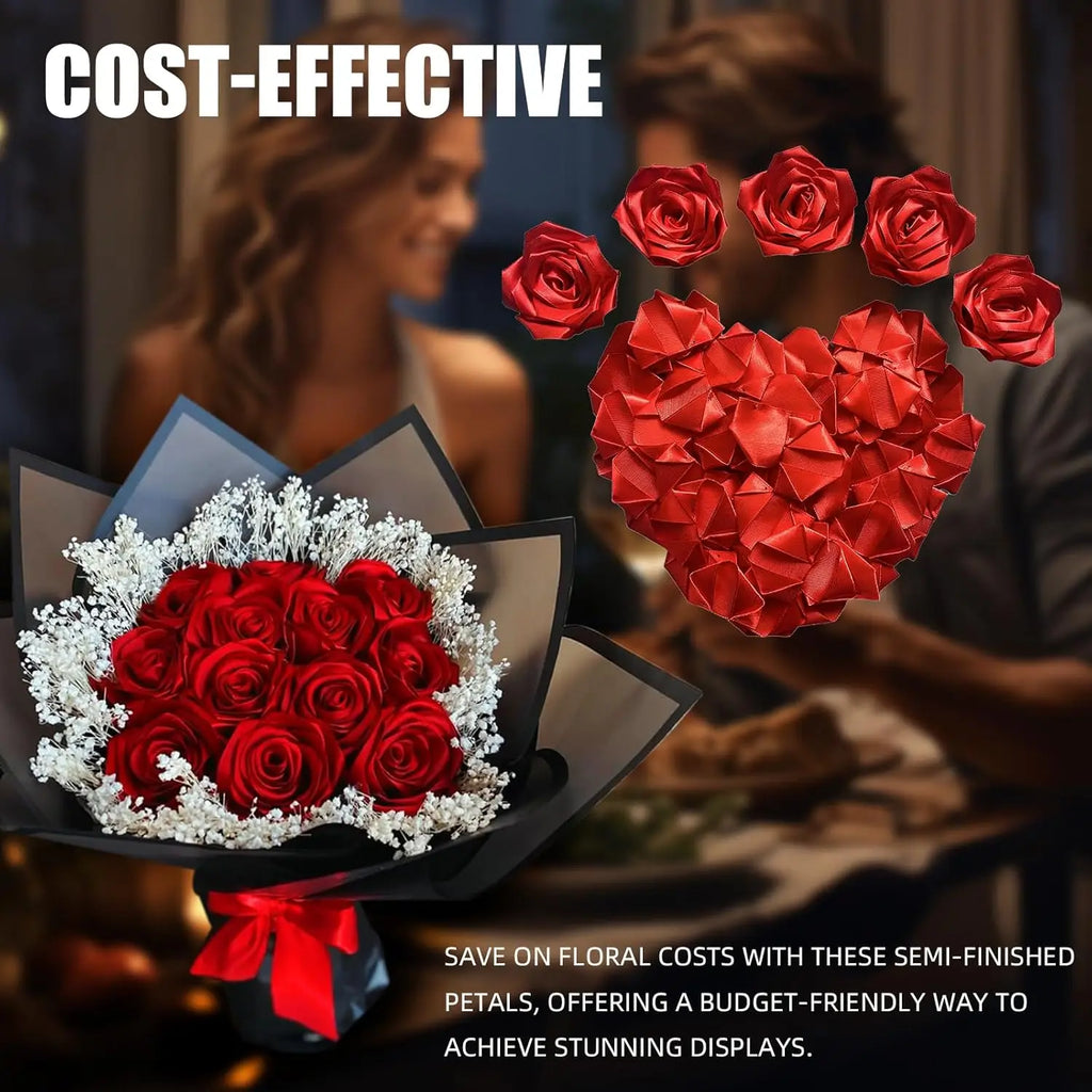 Yannew 300pcs Premade Handcrafted Silk Rose Petals for DIY Eternal Rose Flowers Bouquets with Stem Leaf Birthday Gifts for Women