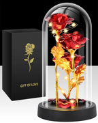 Rosa de Cristal con Luz en Cúpula de Vidrio — Regalo Navidad, Aniversario y San Valentín