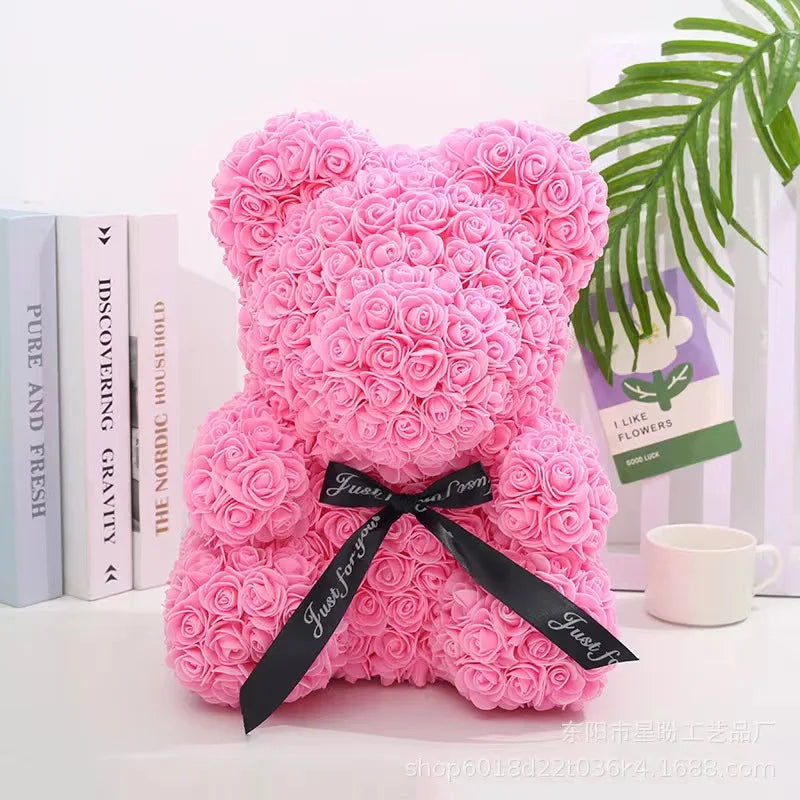 25cm Eternal Rose Bear with Gift Valentine's Day Gift Rose Embracing Bear Imitation Rose Bear Birthday Gift