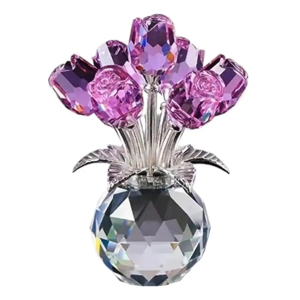 Crystal Gemstone Rose Flower Colourful Rose Bouquet Eternal Ornament Gift Figurine Red Decorative Rose Rose