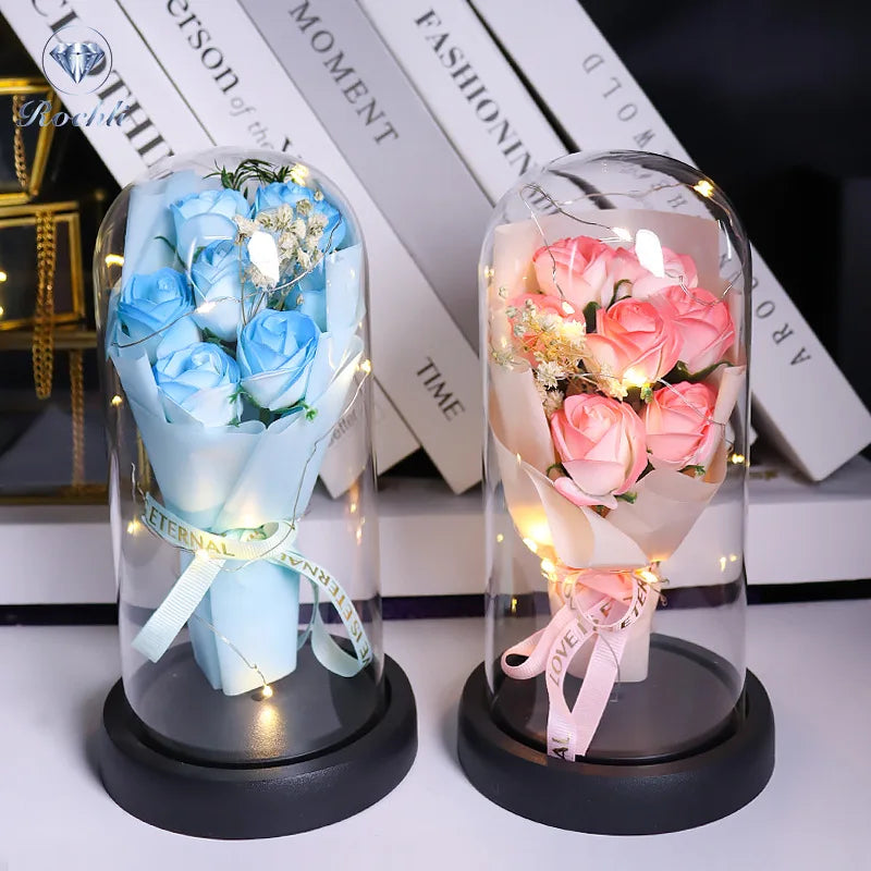 Rose Eternal Life Flower Starry Sky Glass Cover Living Room Decor Gift for Girlfriend Birthday Gift Valentine's Day Mother's Day