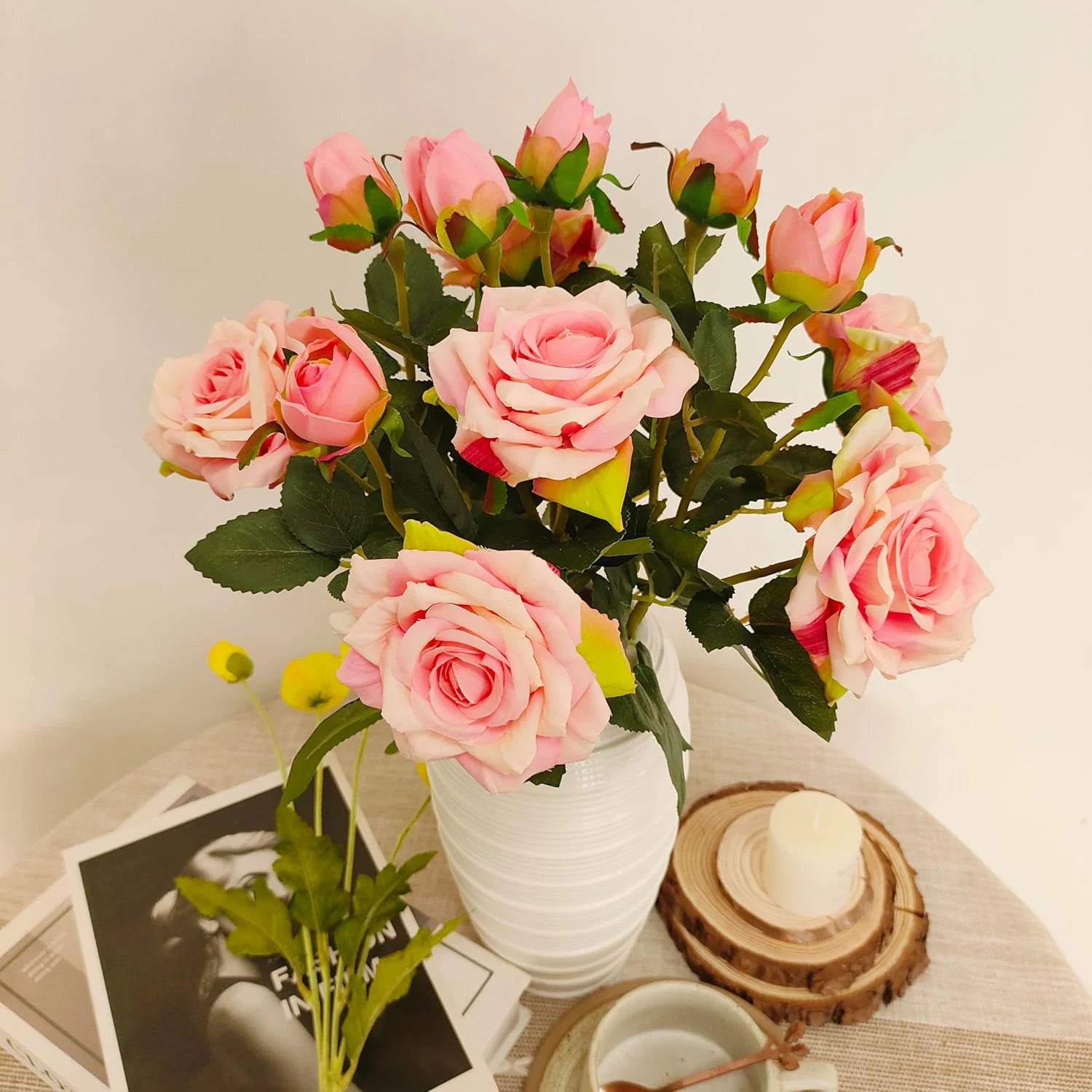 Rama Grande de Rosa de Seda — Jarrón y Decoración San Valentín, 18 Colores