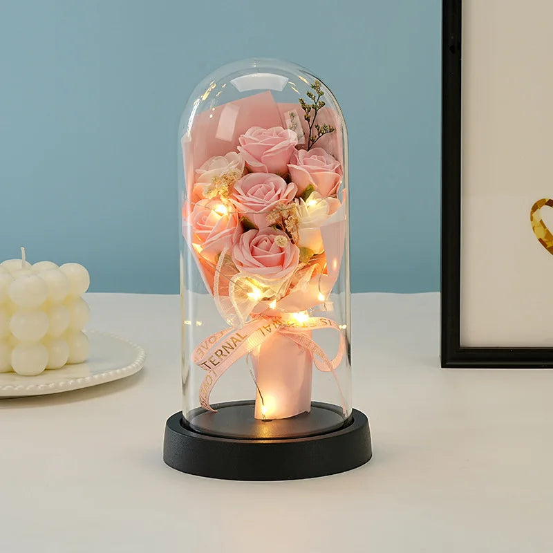 Wedding Birthday Valentine Day Gift Eternal Rose Flower Colorful Luminous Ornament for Women Mom Girlfriend Wife Home Decoration