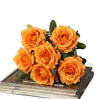 High-quality Silk Orange Rose Artificial Flowers for Wedding Decoration, Big and Realistic.