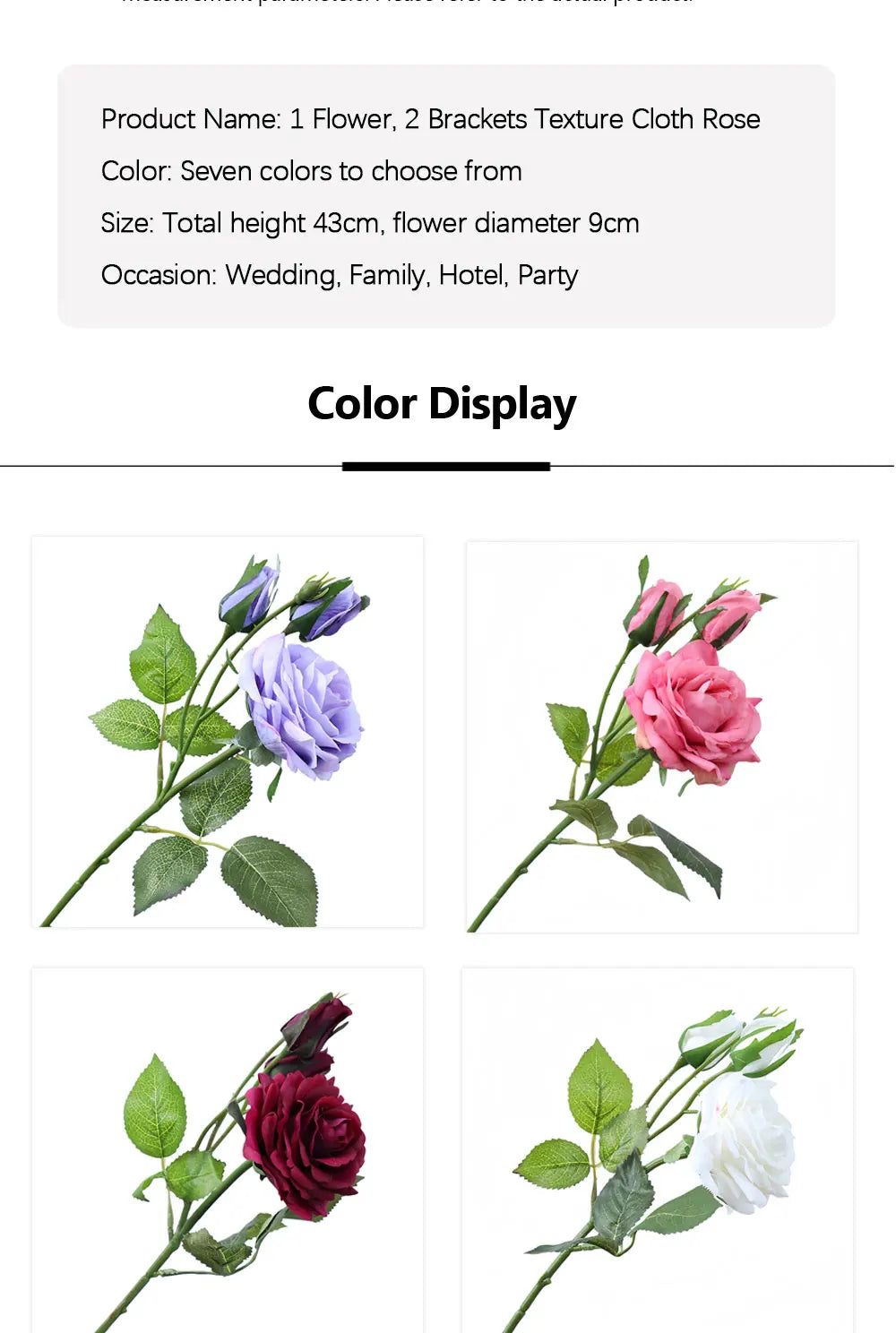 Real Touch Romantic Rose Artificial Flowers (1 Flower + 2 Buds) Moisturizing Texture for Home Decor Wedding Bridal Bouquet