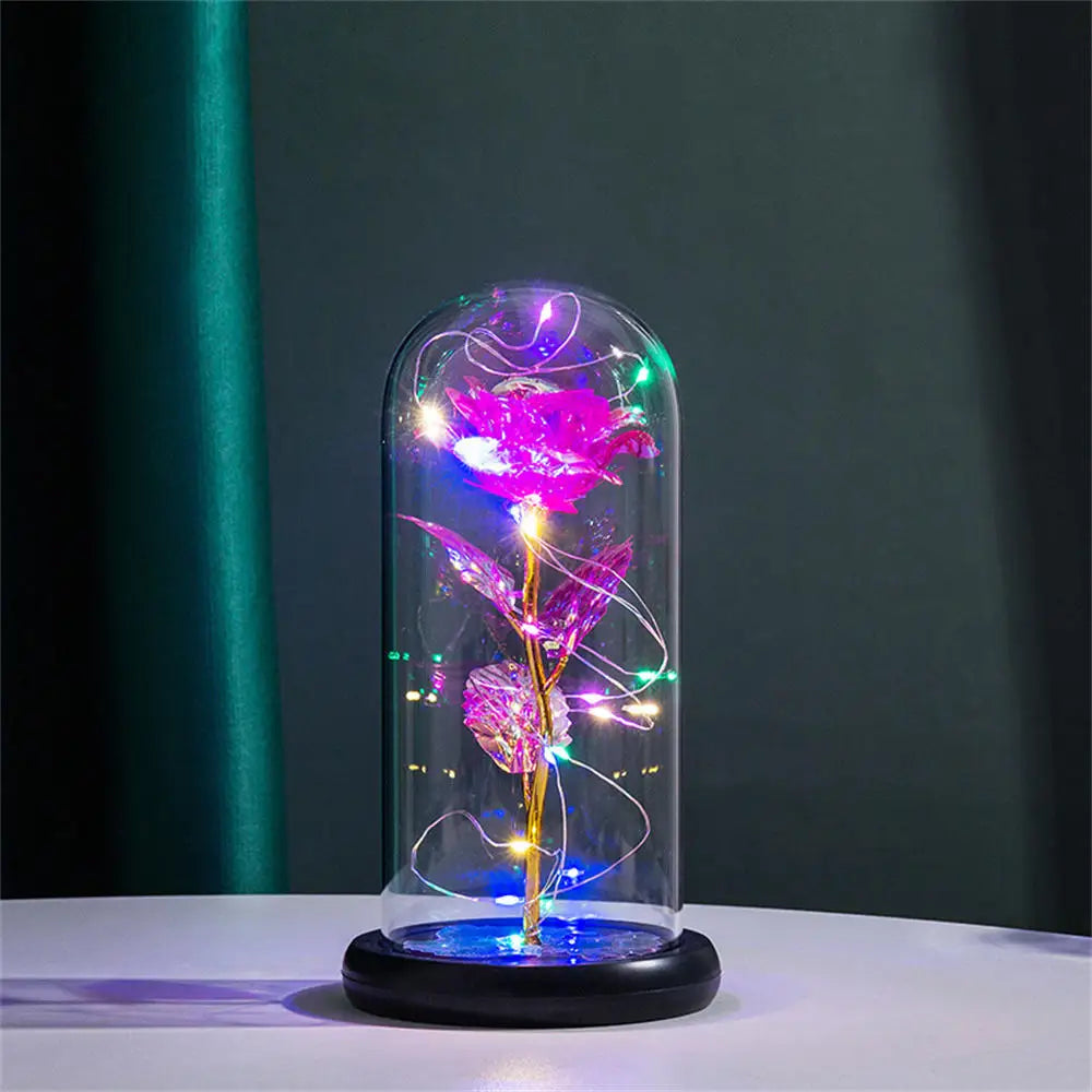 Led Galaxy Rose Eternal 24k Gold Foil Flower With String Lights & Box Artificial Flower Gift Valentine'S Day Gift For Women Girl