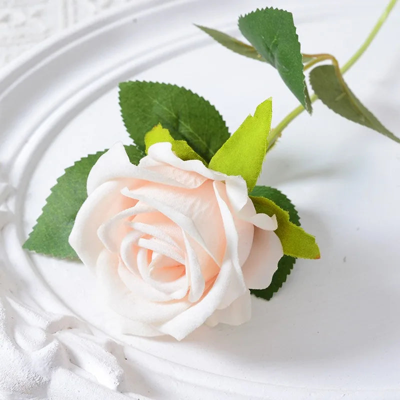 Silk Velvet Rose Artificial Flowers with Long Stems Real Touch Fake Silk Roses Florals for Wedding Bouquet Party Home Decor