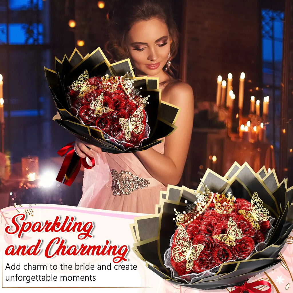 Glitter Artificial Eternal Red Rose Bouquet Forever Roses Flower Bouquet Silk Fake Rose Flower Valentine's Day Birthday Gift