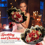 Glitter Artificial Eternal Red Rose Bouquet Forever Roses Flower Bouquet Silk Fake Rose Flower Valentine's Day Birthday Gift