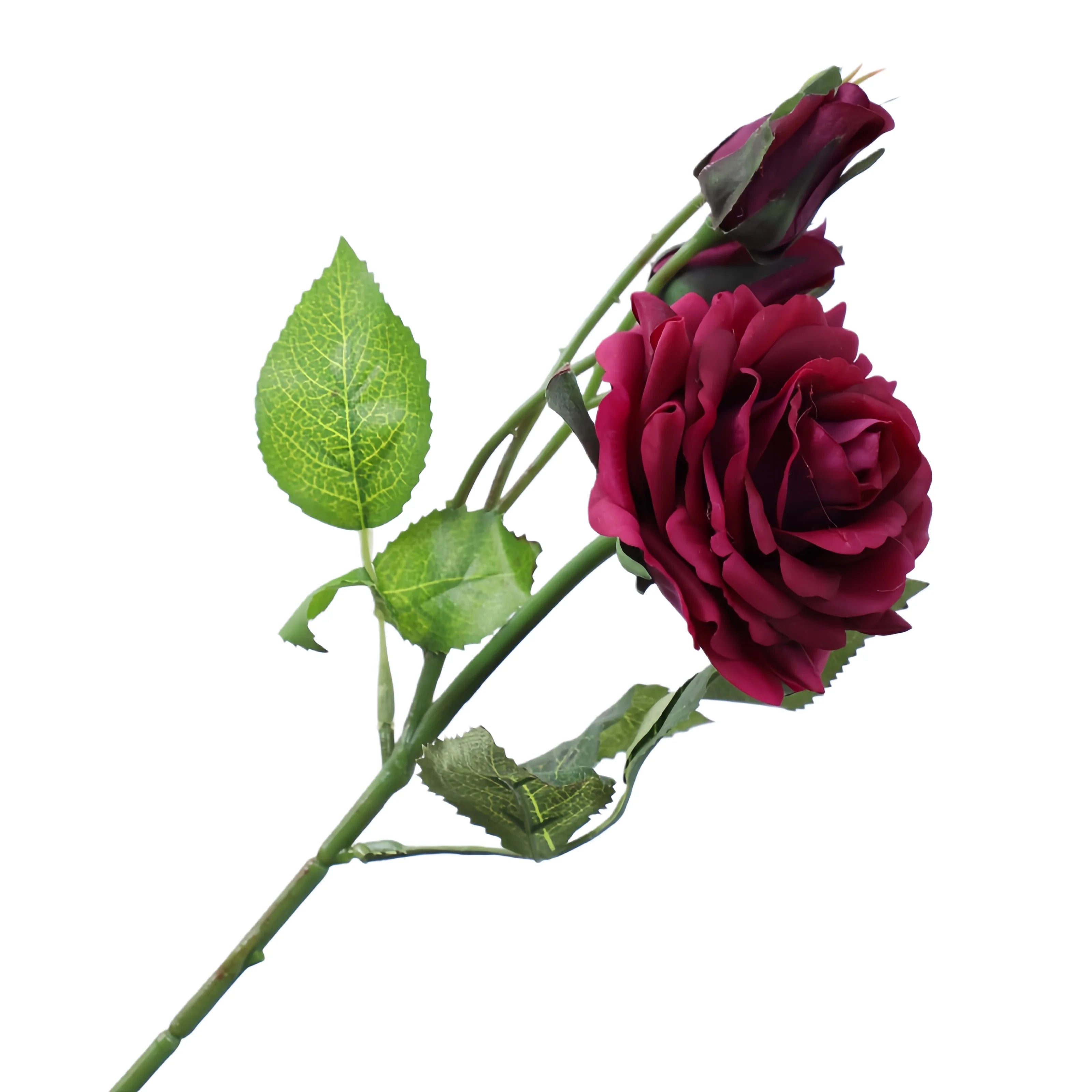 Real Touch Romantic Rose Artificial Flowers (1 Flower + 2 Buds) Moisturizing Texture for Home Decor Wedding Bridal Bouquet