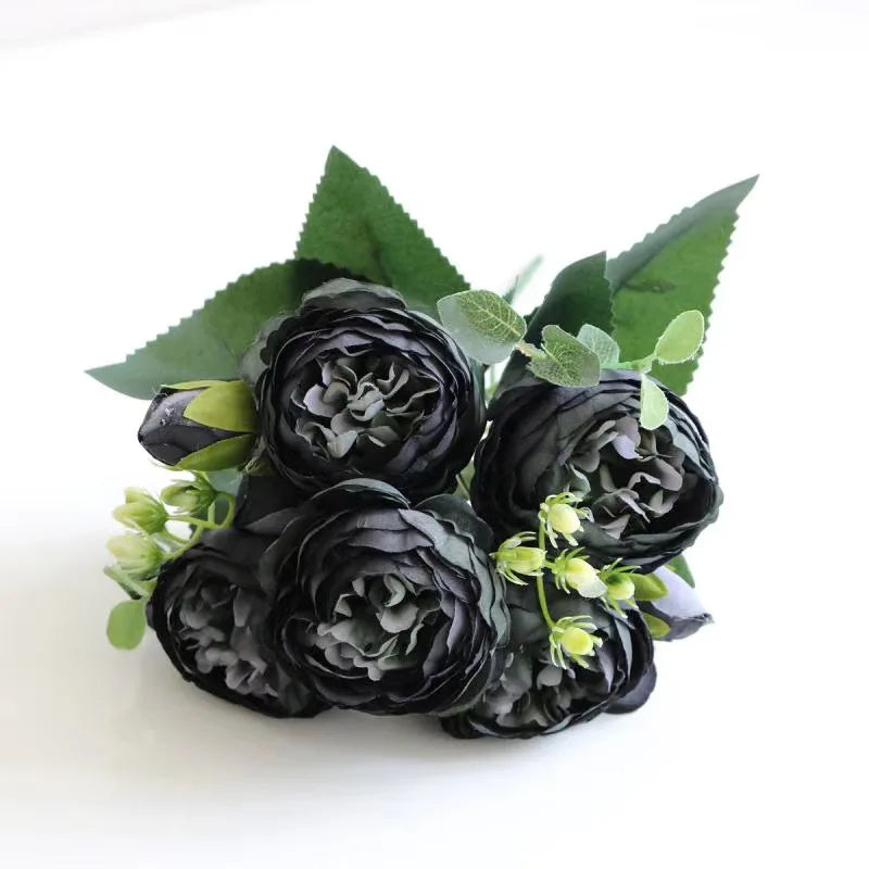 Ramo de Peonía y Rosa de Seda — 12 Colores, Hogar, Boda y Decoración Festiva