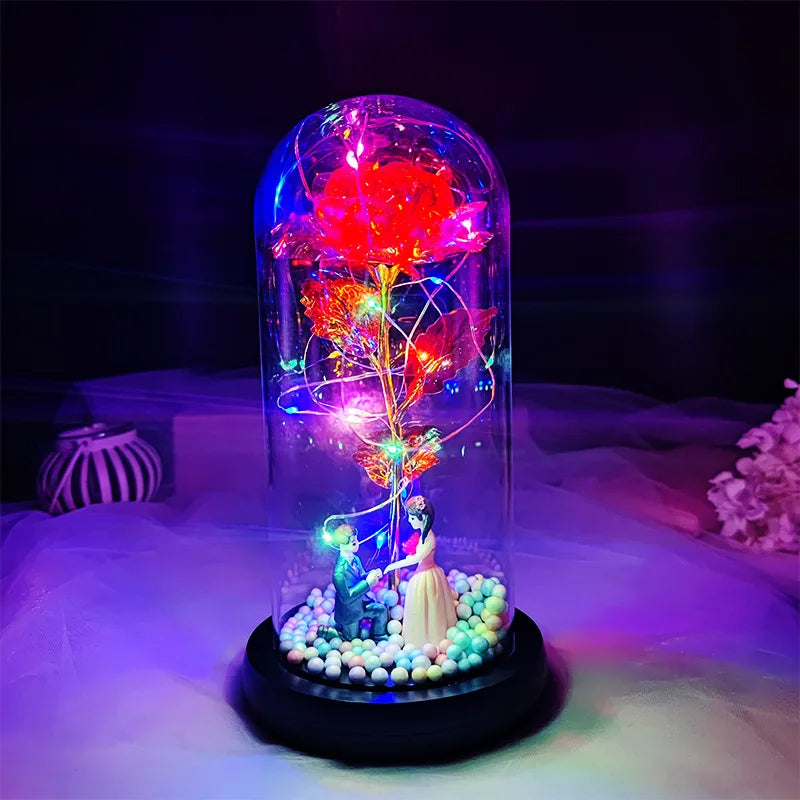 Birthday Gift for Girlfriend Colorful Rose Eternal Flower Luminous Decoration Proposal Prop Valentine's Day Gift for Wife