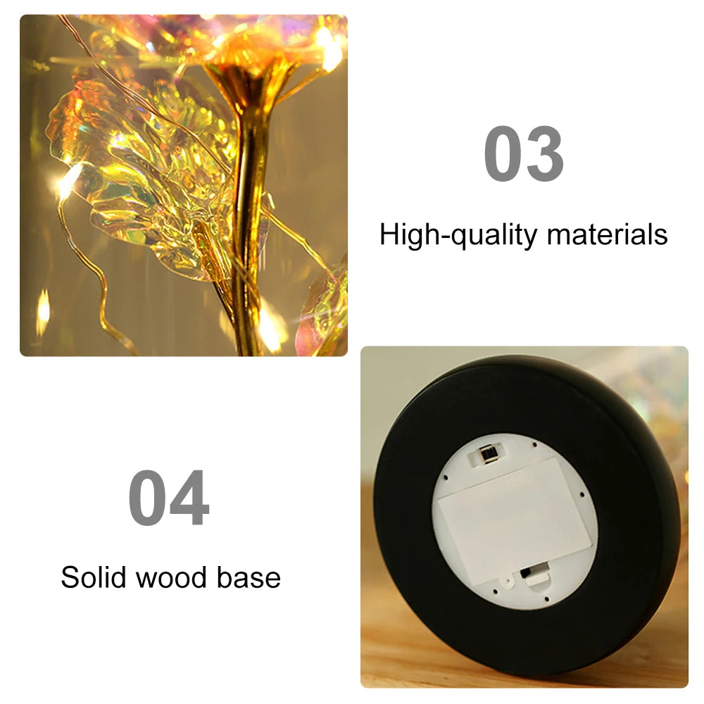 Eternal Rose Artificial flower Glass Cover Decoration LED Light Foil Flower In Glass Cover Wedding Valentine's Day Mother's Gift