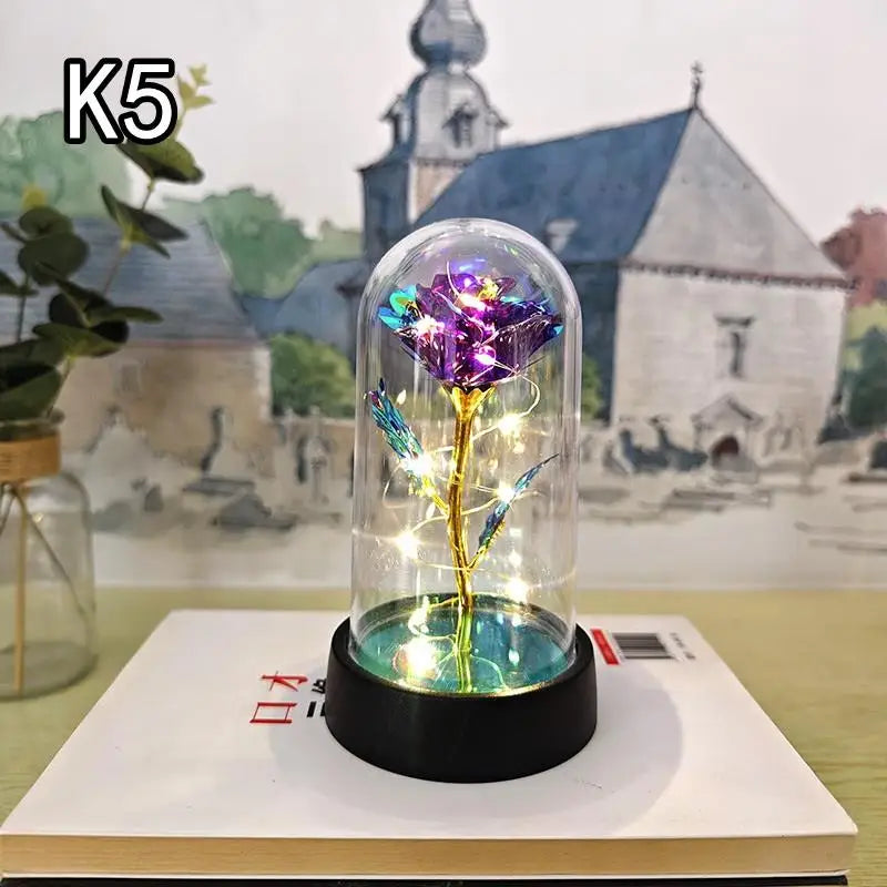 LED Eternal Red Rose in Glass Dome, Realistic Artificial Flower with Soft Light - Timeless Valentine's Day Gift