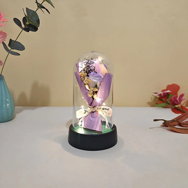 Valentine's Day Gift Eternal Rose LED Light Send Girlfriend Soap Flower Acrylic Set Transparent Rose Holiday Party Gift