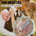 Yannew 300pcs Premade Handcrafted Silk Rose Petals for DIY Eternal Rose Flowers Bouquets with Stem Leaf Birthday Gifts for Women