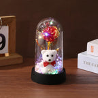 Artificial Rose Foil Flower Bear Decoration with LED Light for Girlfriend Eternal Rose Valentine's Day Wedding Christmas Gifts