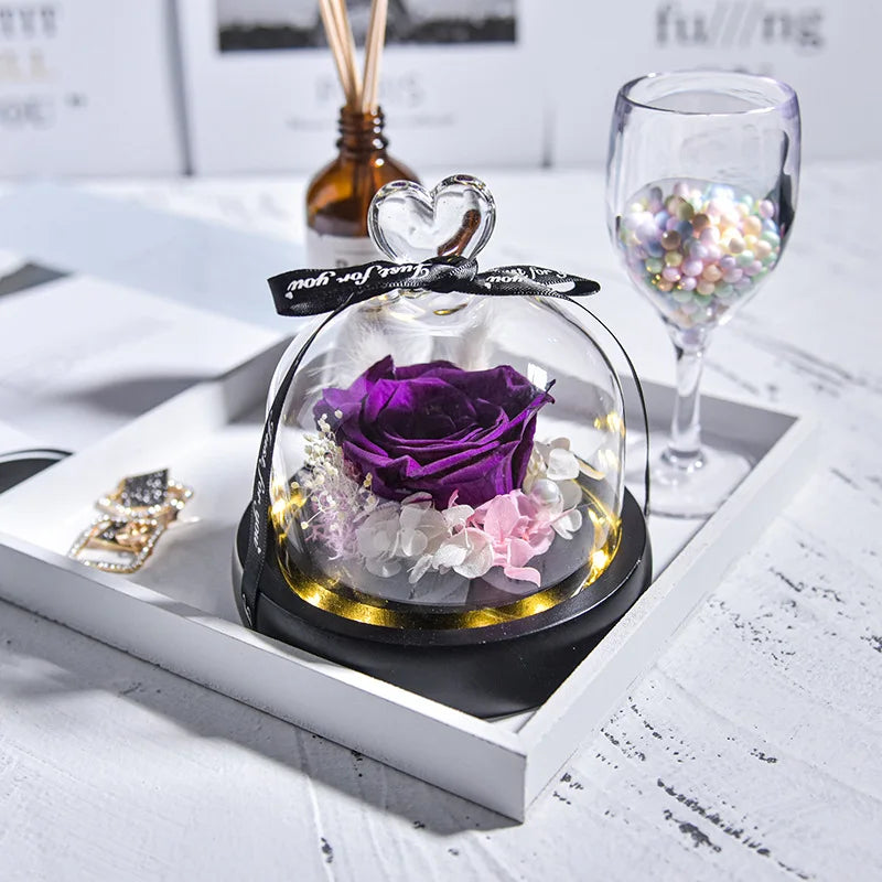 Natural Eternal Rose In Glass With lamp Beauty Preserved Flowers Forever Wedding Valentine Gifts for Girl