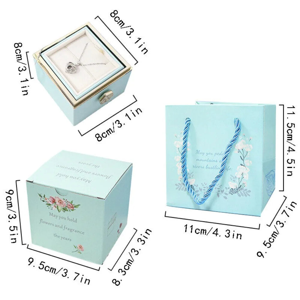 Eternal Rose Rotating Jewelry Box Soap Flower With Gift Bag Ring Box Transparent Lid Acrylic Storage Case Wedding Party