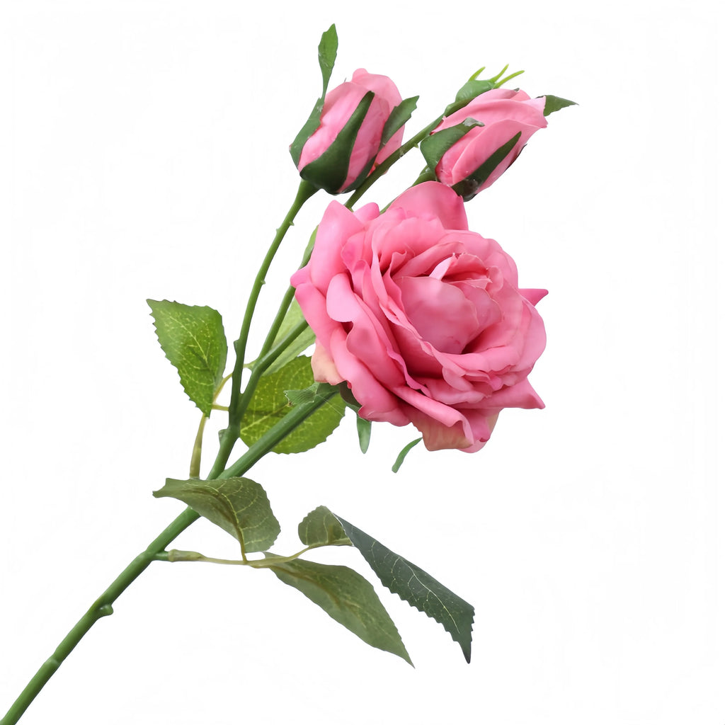 Real Touch Romantic Rose Artificial Flowers (1 Flower + 2 Buds) Moisturizing Texture for Home Decor Wedding Bridal Bouquet