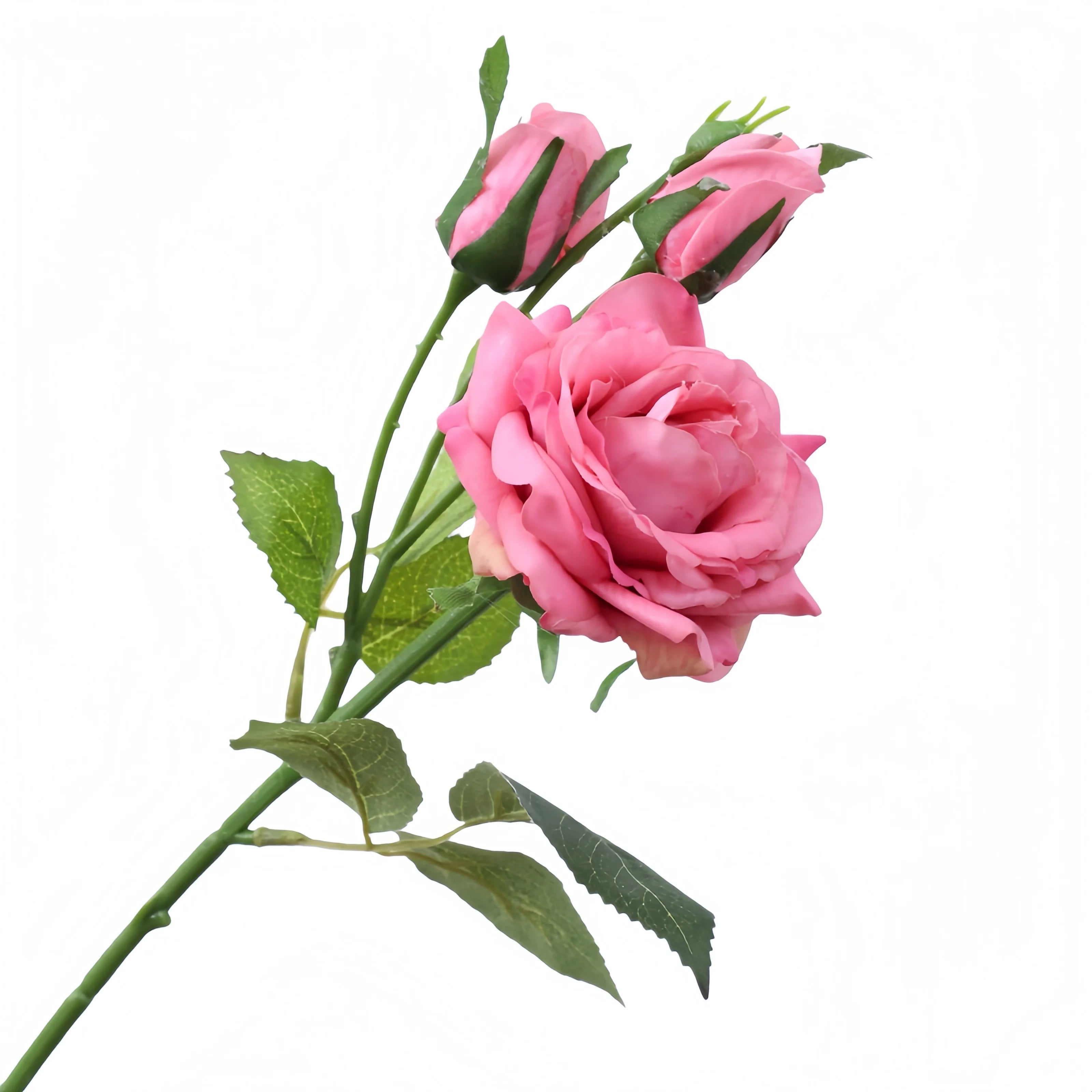 Real Touch Romantic Rose Artificial Flowers (1 Flower + 2 Buds) Moisturizing Texture for Home Decor Wedding Bridal Bouquet