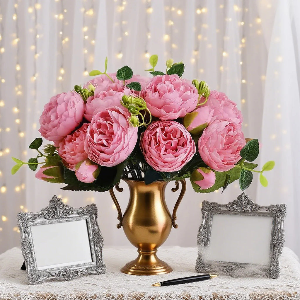 Ramo de Peonía y Rosa de Seda — 12 Colores, Hogar, Boda y Decoración Festiva