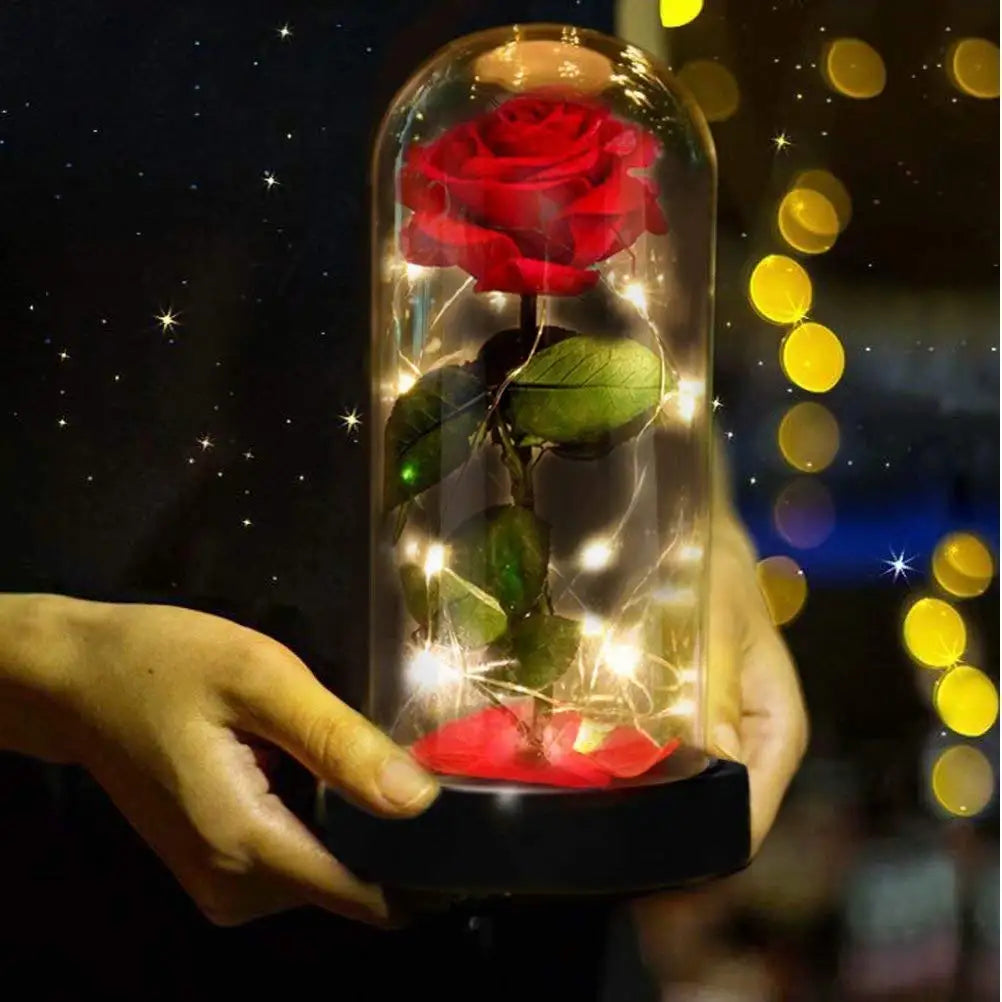 Artificial Rose Flowers Eternal Rose LED Light Foil Flower in Glass Cover Simulation Rose Flower Wedding Mother's Day Gifts