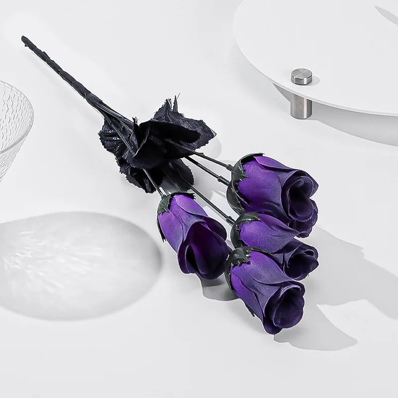 Ramo Gótico de Rosas de Seda — Rojo, Morado y Gris, Novia y Halloween