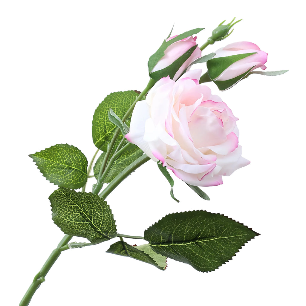 Real Touch Romantic Rose Artificial Flowers (1 Flower + 2 Buds) Moisturizing Texture for Home Decor Wedding Bridal Bouquet