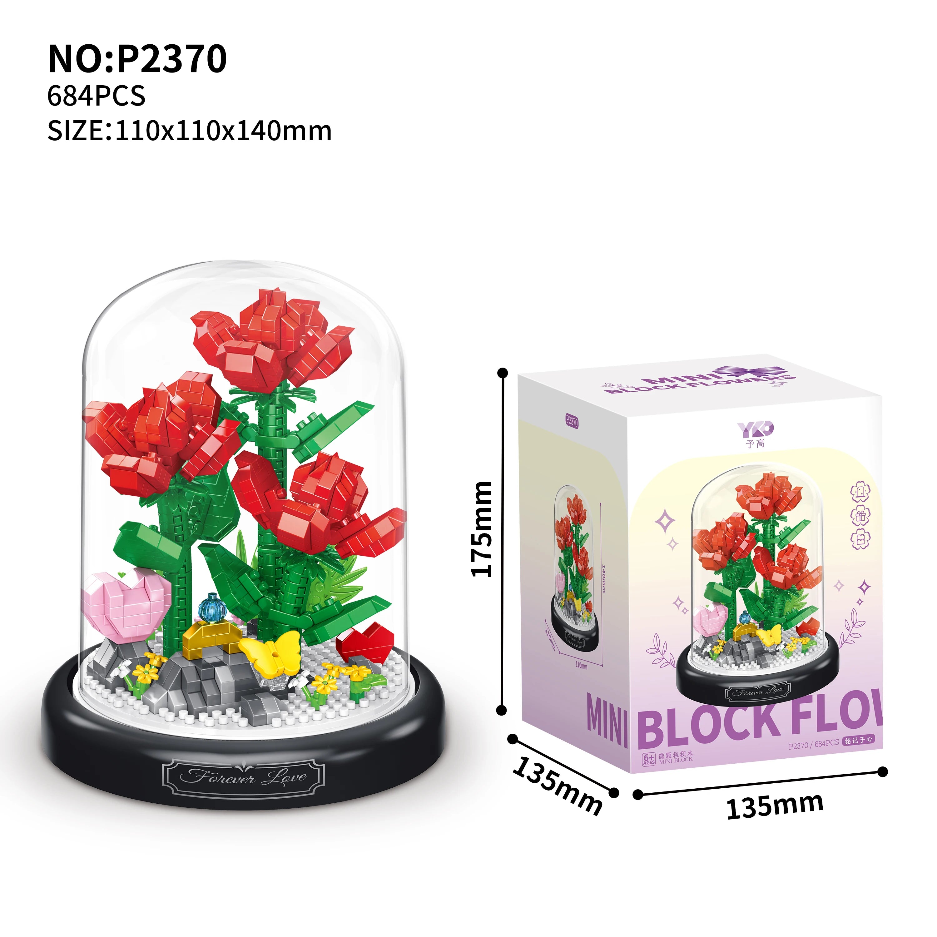Eternal Flower Red Rose Bouquet Desktop Decoration Bonsai Romantic Building Blocks Bricks DIY Toy Valentine's Day Gift for Girls
