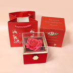 Eternal Rose Rotating Jewelry Box Soap Flower With Gift Bag Ring Box Transparent Lid Acrylic Storage Case Wedding Party