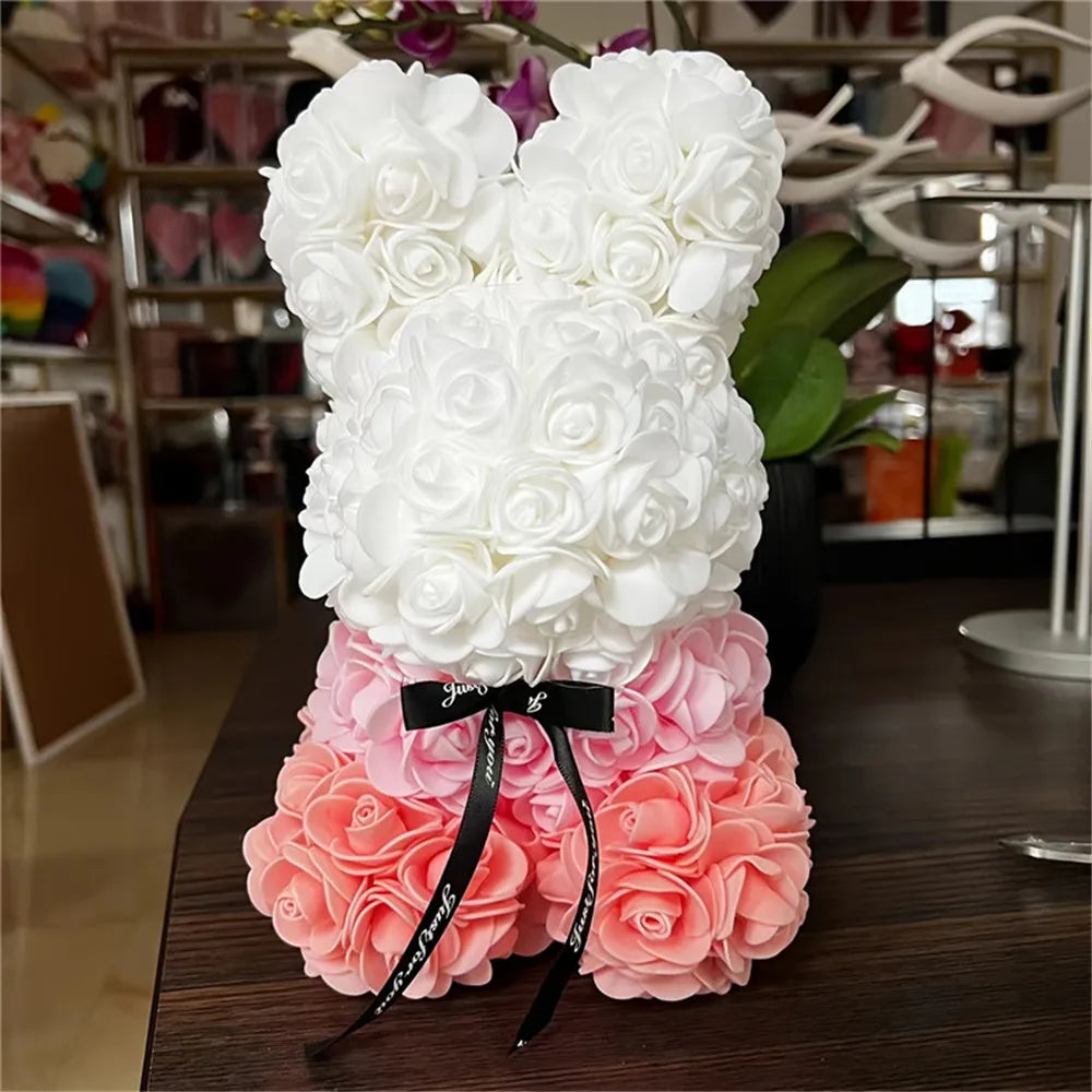 1pc 25cm Eternal Artificial Flower Rose Rabbit Romantic Gift For Birthday Anniversary Valentine's Wedding Decoration Home Decor