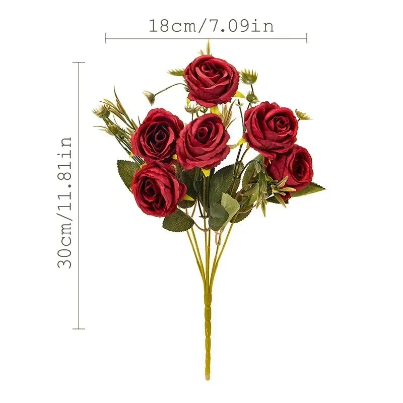 Retro Artificial Roses Bouquet Elegance Bridal Wedding Realistic Roses Flowers Floral Arrangement Ornaments Home Decoration