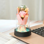 Everlasting Rose LED Glass Dome Bouquet Romantic Illuminated Ornament Perfect Valentine's Day Christmas Home Decor Romantic Gift