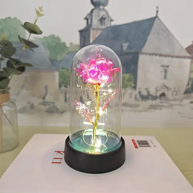 Eternal Rose Flower Valentines Birthday Gifts Light Up Artificial Rose with Transparent Dome Christmas Thanksgiving Women Gifts