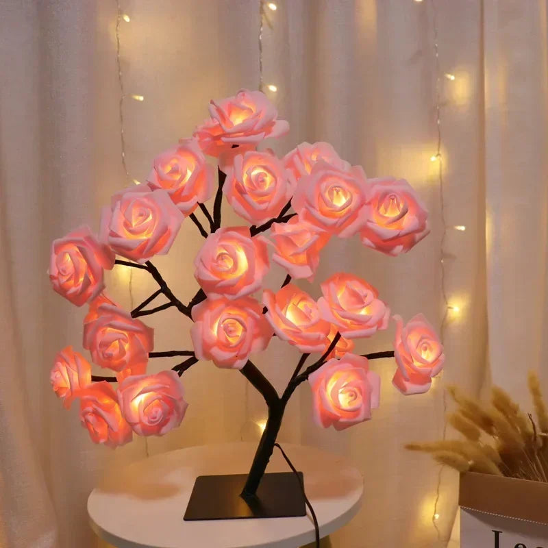 Árbol de Rosas con Luz USB — Decoración Romántica Hogar, Recámara y Bodas