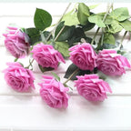 7pcs Pink Rose Artificial Flowers Real Touch Silk Flowers For Home Wedding Table Bouquet Party Decoration