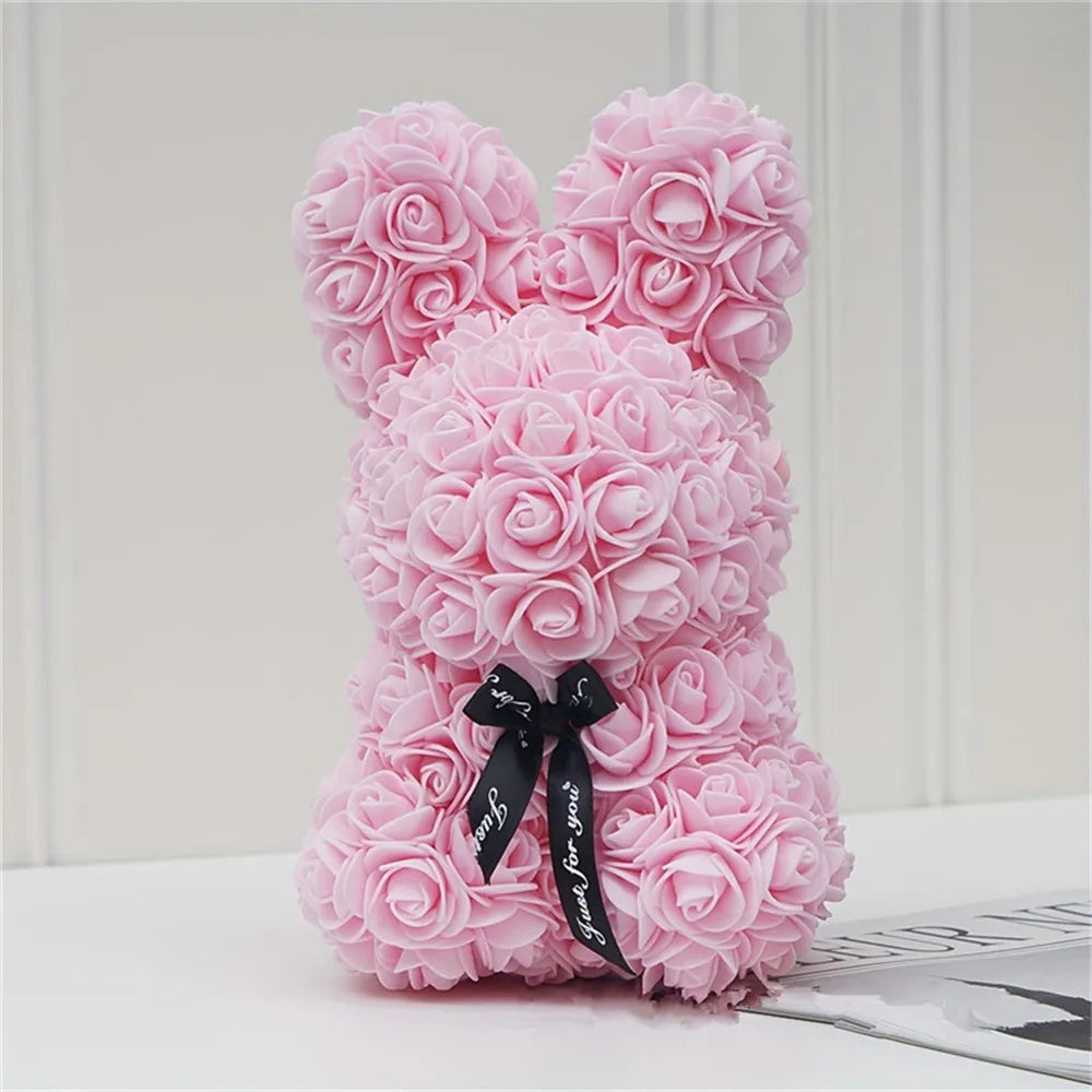 1pc 25cm Eternal Artificial Flower Rose Rabbit Romantic Gift For Birthday Anniversary Valentine's Wedding Decoration Home Decor