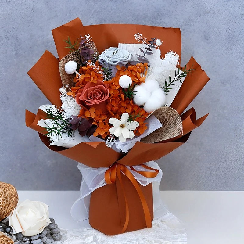 Eternal Preserved Rose,Hydrangea Bouquet Gift Box,Handmade Real Flower Arrangement for Girlfriend,Women,Anniversary,Lasts 3 Year