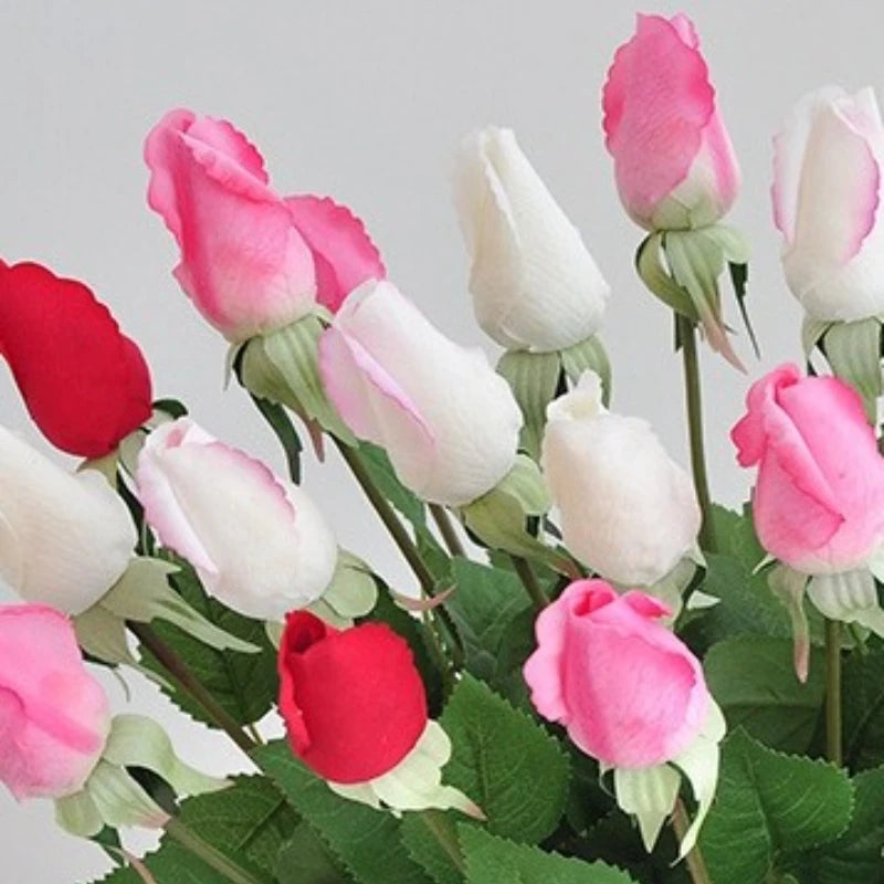 45CM Artificial Rose Bud with Moisturizing Touch Silk Flower for Home Living Room Entrance Decoration Photography Prop