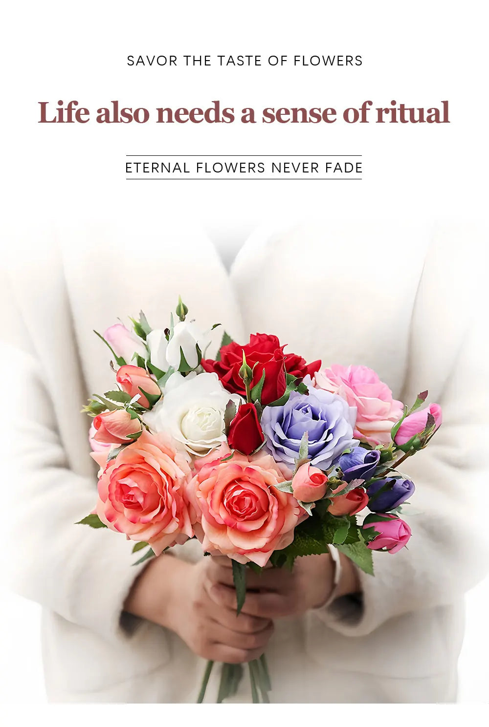 Real Touch Romantic Rose Artificial Flowers (1 Flower + 2 Buds) Moisturizing Texture for Home Decor Wedding Bridal Bouquet