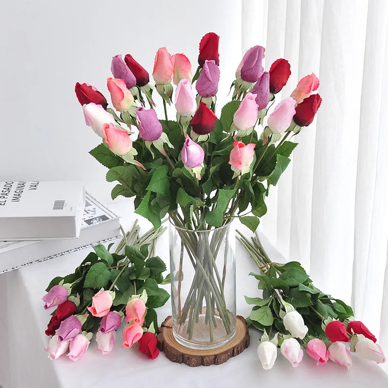 45CM Artificial Rose Bud with Moisturizing Touch Silk Flower for Home Living Room Entrance Decoration Photography Prop