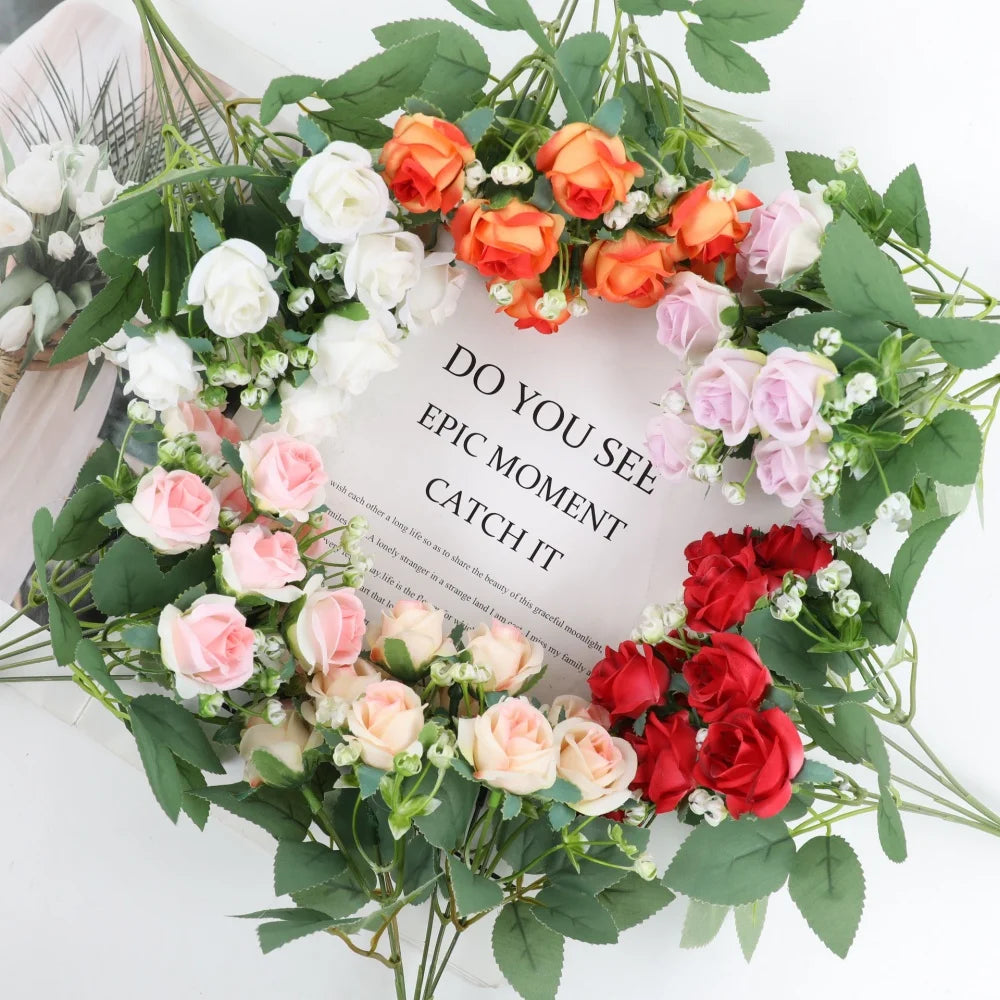 Red Rose Bouquet For Wedding Bridal Bouquets Artificial Flower Home Room Decor Hotel Party Decoration Desk Plants