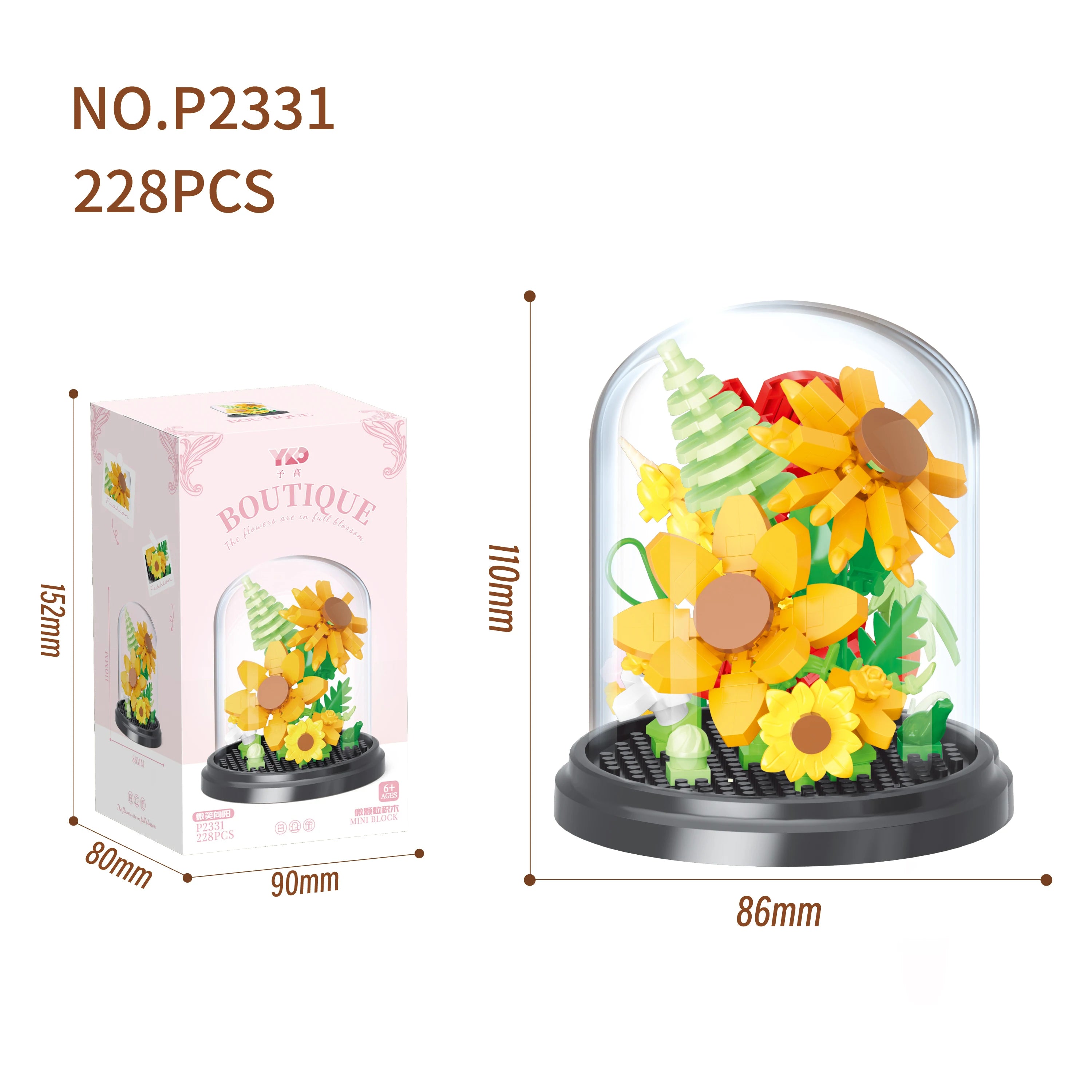 Eternal Flower Red Rose Bouquet Desktop Decoration Bonsai Romantic Building Blocks Bricks DIY Toy Valentine's Day Gift for Girls