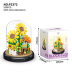 Eternal Flower Red Rose Bouquet Desktop Decoration Bonsai Romantic Building Blocks Bricks DIY Toy Valentine's Day Gift for Girls