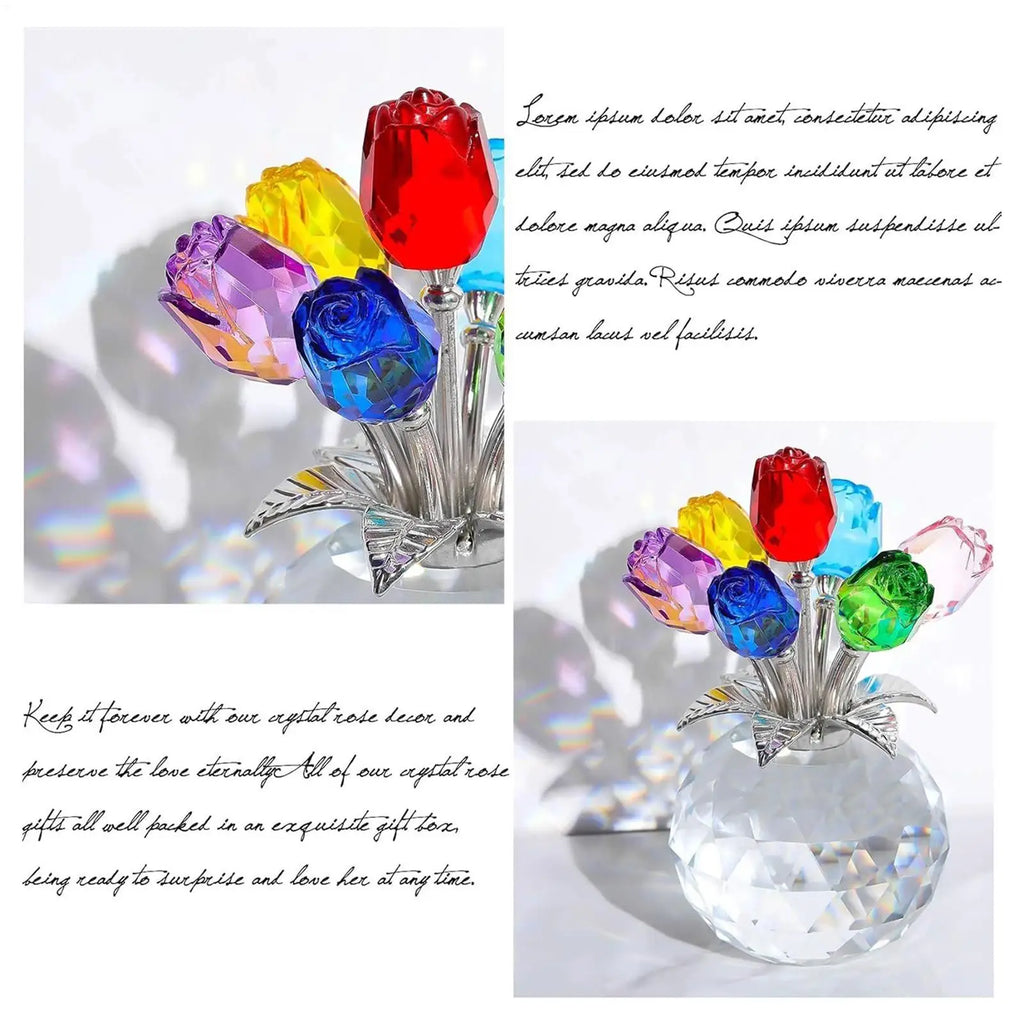 Crystal Gemstone Rose Flower Colourful Rose Bouquet Eternal Ornament Gift Figurine Decor Rose For Anniversary Valentines Gifts